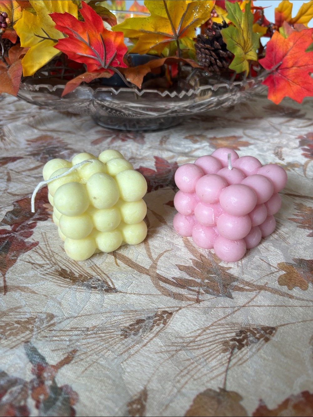 Handcrafted Bubble Cube Candles - Pink & Pale Yellow - Unbranded